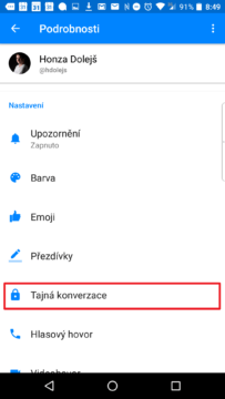 Zapněte Tajné konverzace