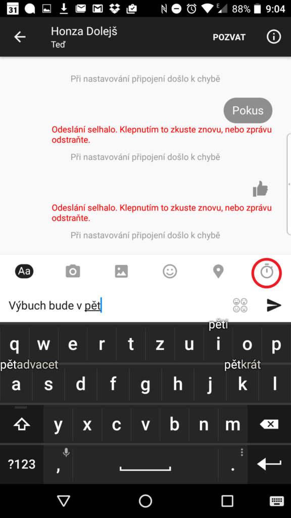 Tlačítko pro nastavení limitu zprávy