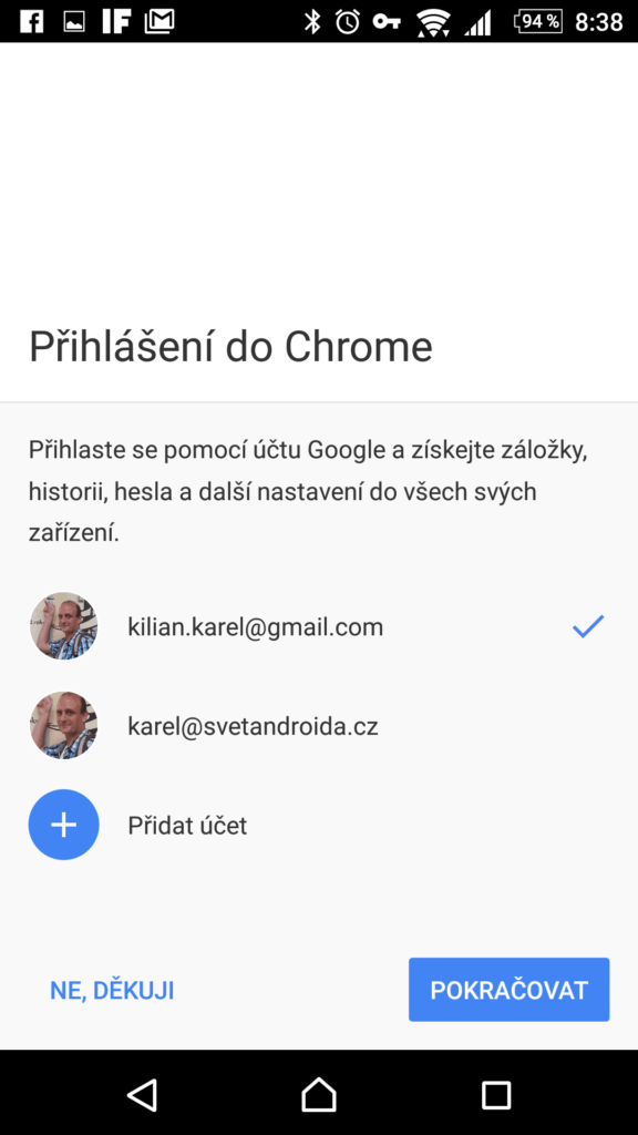 Přihlášení do prohlížeče Chrome
