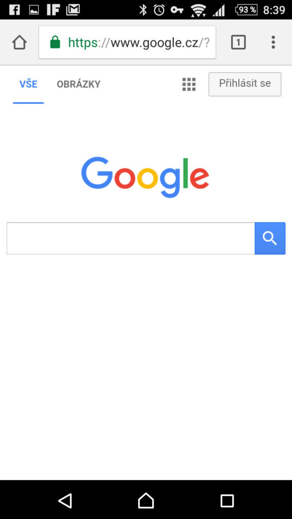 Zobrazení stránky vyhledávače Google