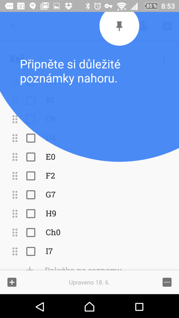 Nová verze Google Keep představuje špendlík