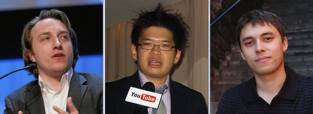 Zakladatelé YouTube Chad Hurley, Steve Chen a Jawed Karim