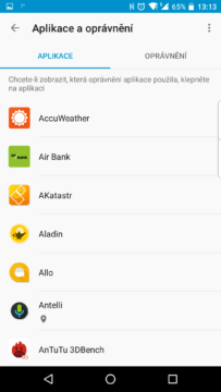 Seznam nainstalovaných aplikací