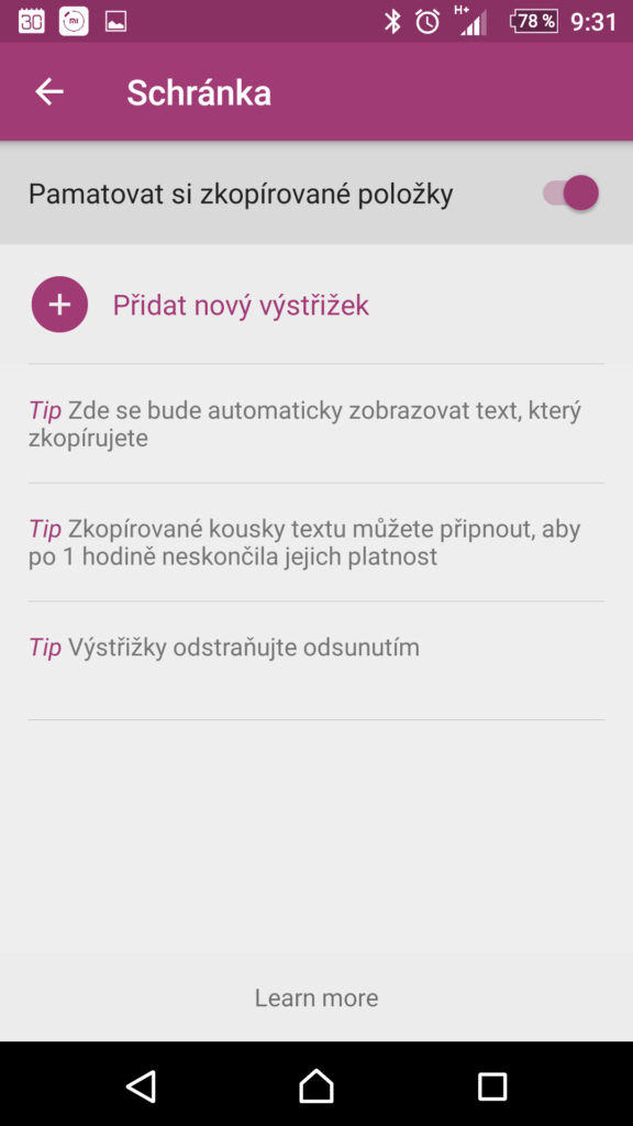 Přidání výstřižku a zkratky