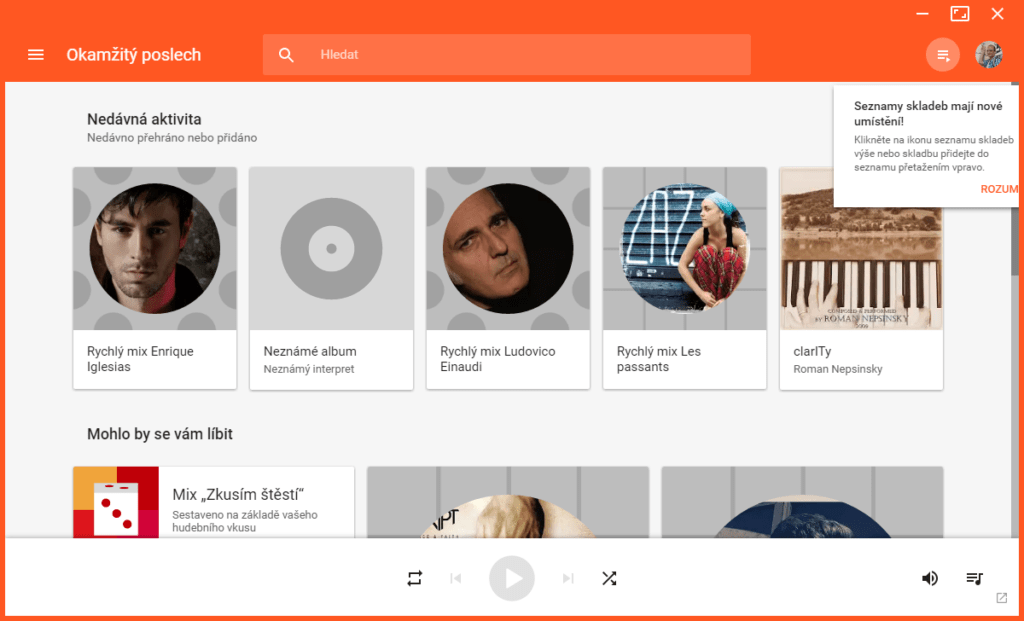 Hudba Google Play v aplikaci