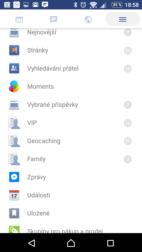 Správa skupin a další nastavení