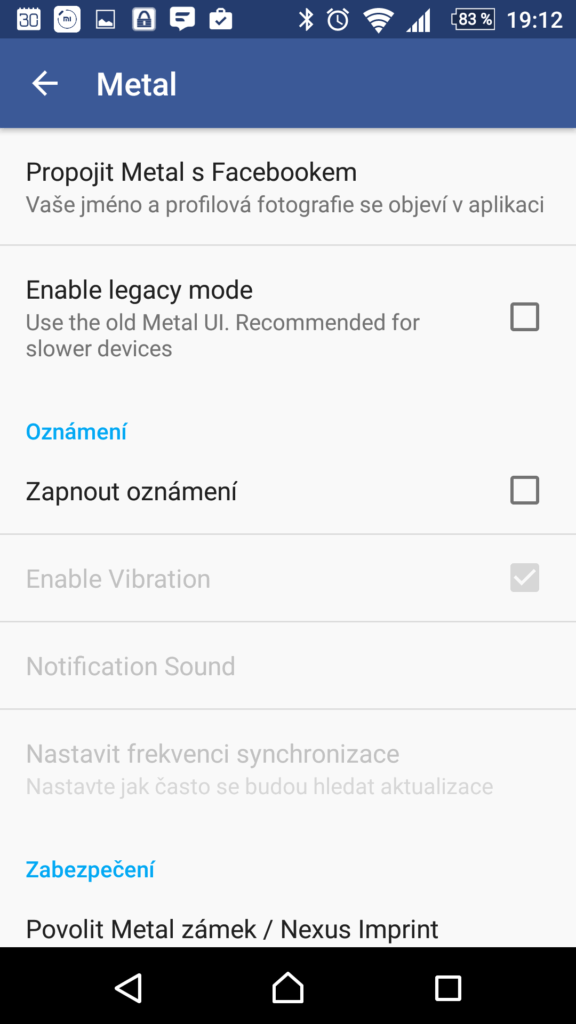 Možnosti nastavení aplikace