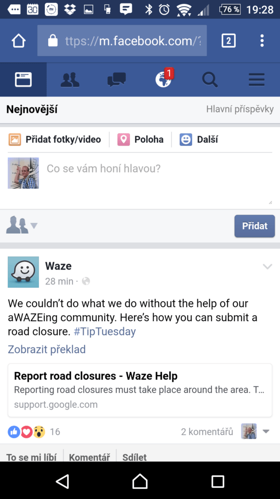 Mobilní verze Facebooku