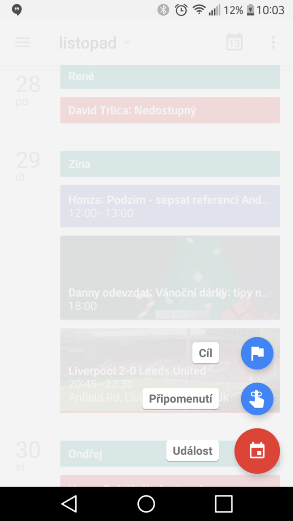 Google kalendář cíle