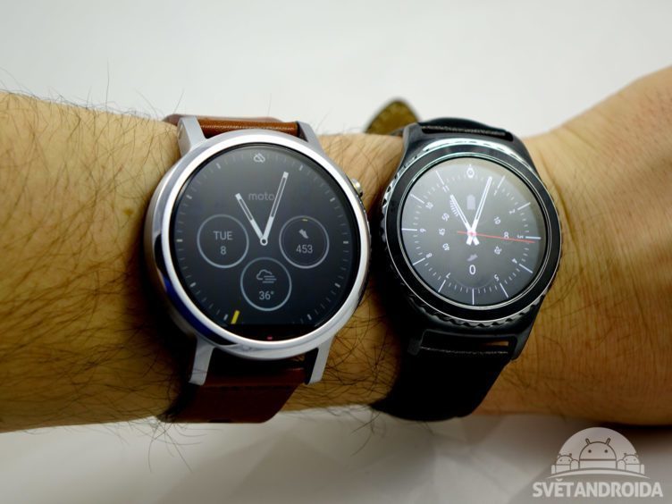 Motorola Moto 360 (2015) - konstrukce, srovnání Samsung Gear S2 Motorola Moto 360 (2015) - konstrukce, srovnání Samsung Gear S2