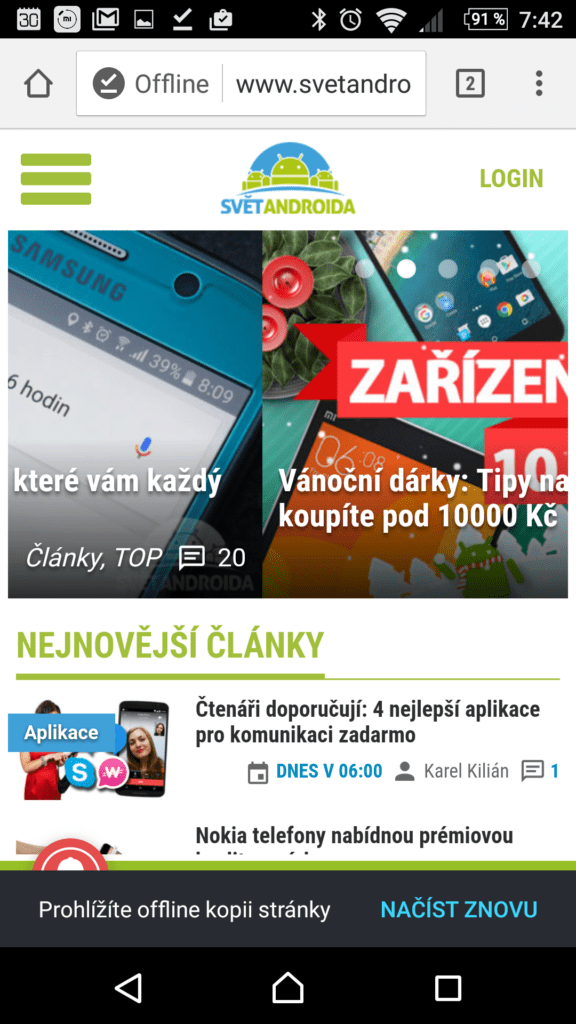 Offline prohlížení stažené webové stránky