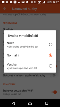 Nastavení kvality zvuku v současné verzi