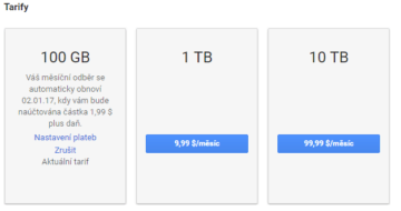 Na druhém účtu Google roční předplatné nenabízí