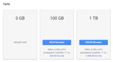 Na jednom účtu nám Google roční předplatné nabízí