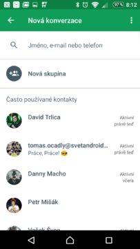 Hangouts 16 s jinou organizací kontaktů