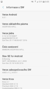Galaxy A5 (2017) Nastavení SW