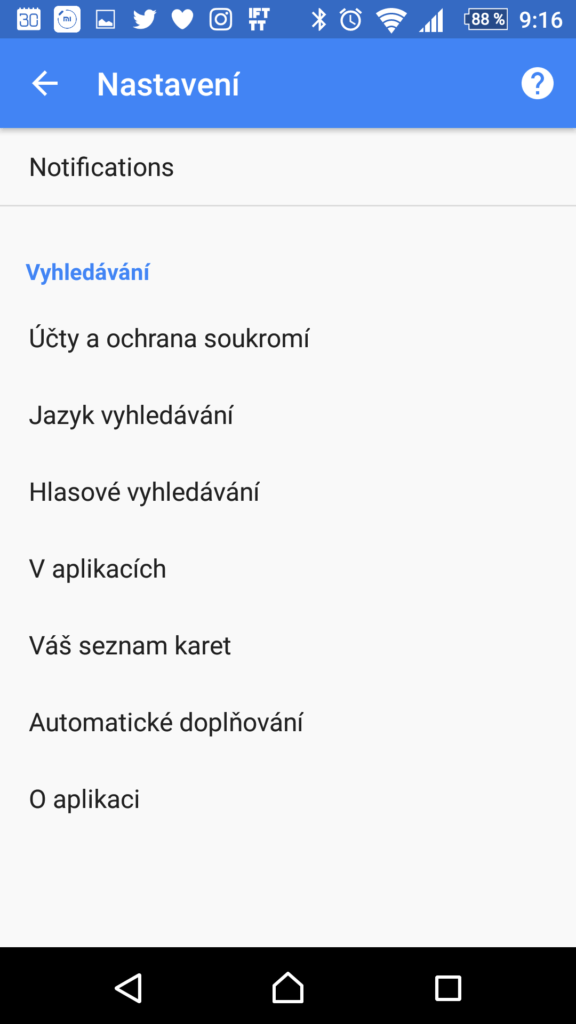 Nová sekce Notifications