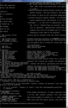 Nápověda k desítkám příkazů a parametrů ADB