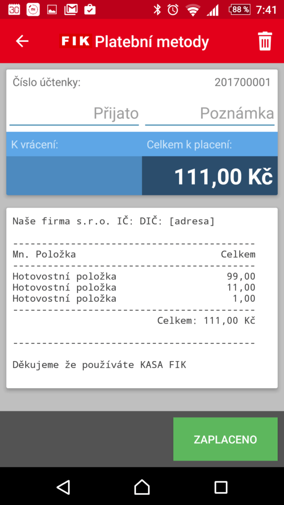 Náhled účtenky
