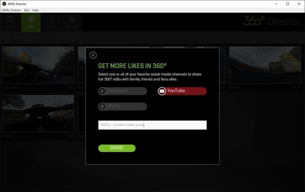 360Fly aplikace upload