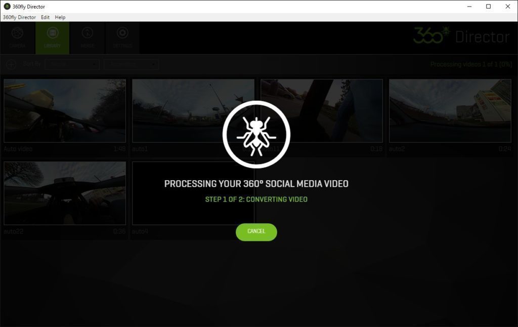 360Fly aplikace upload 2