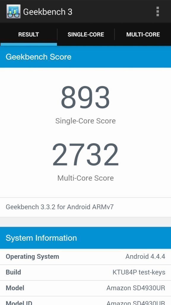 Amazon Fire Phone Geekbench 3 výsledky