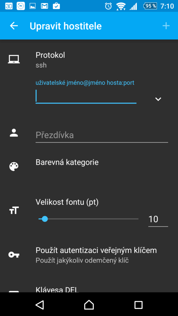 Nastavení připojení
