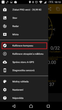 Sekce Kalibrace kompasu