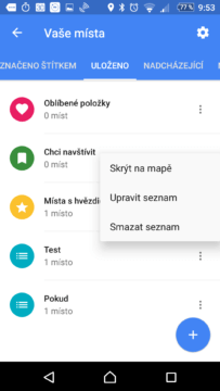 Sdílení seznamů míst zatím chybí