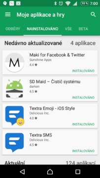 Obchod Play nyní nenabízí tlačítko pro kontrolu aktualizací