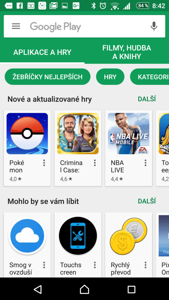 Stávající rozhraní Obchodu Play
