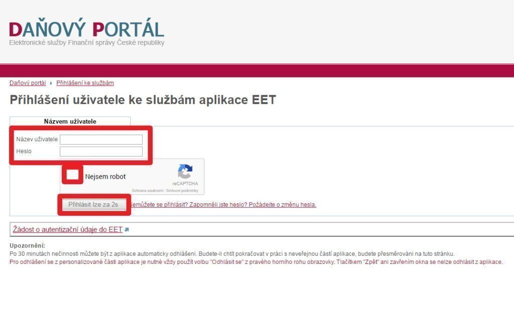 Přihlášení autentizačními údaji