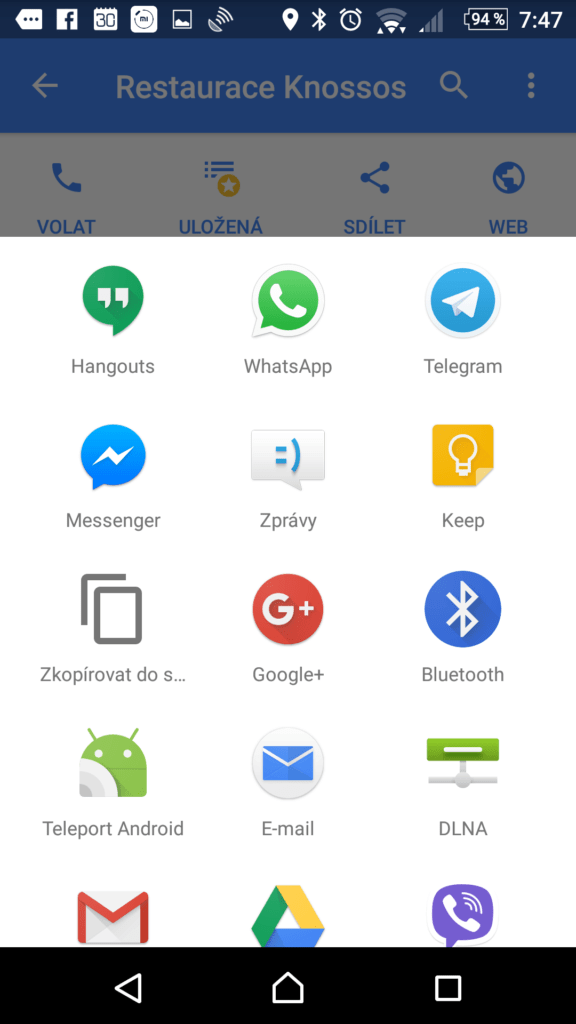 Sdílení přes další aplikace