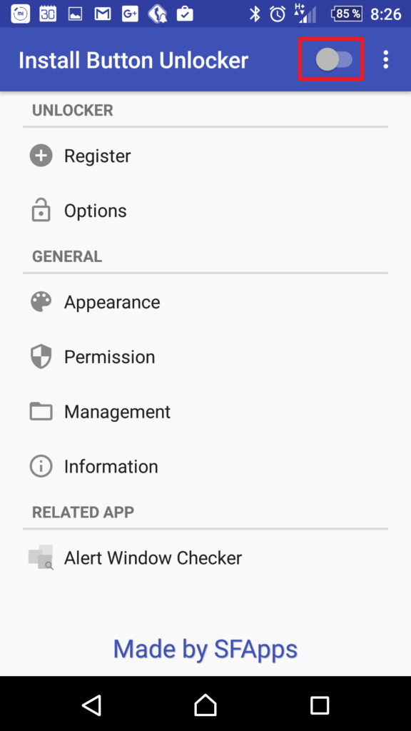 Aktivujeme Install Button Unlocker