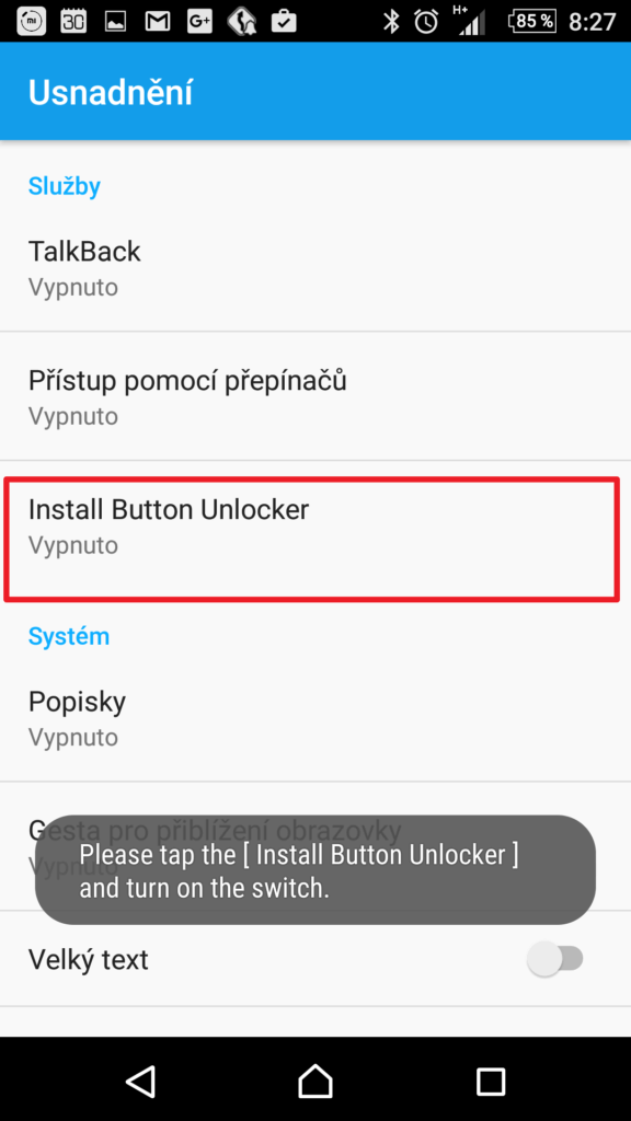 Povolíme aplikaci Usnadnění
