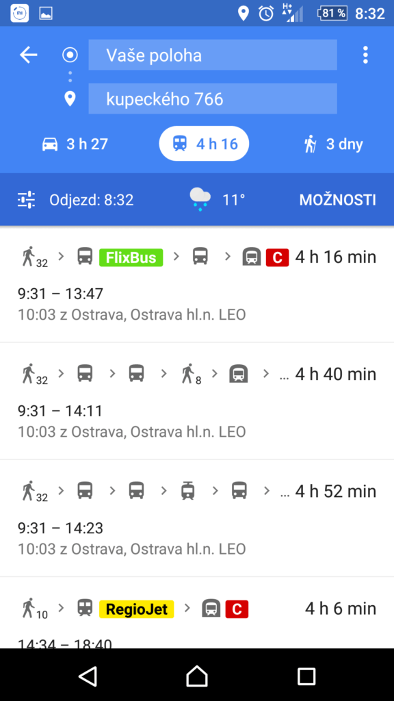 Informace o počasí při cestování MHD