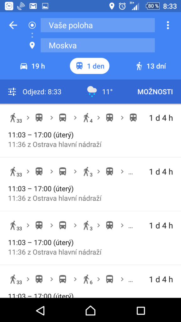 Informace o počasí při cestování MHD