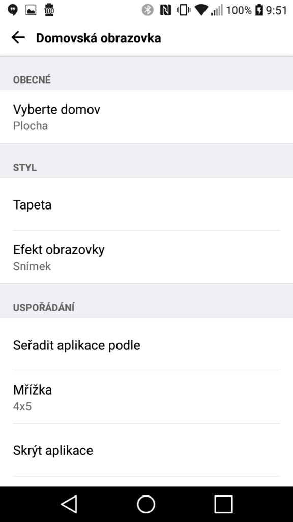LG K10 2017 launcher nastavení