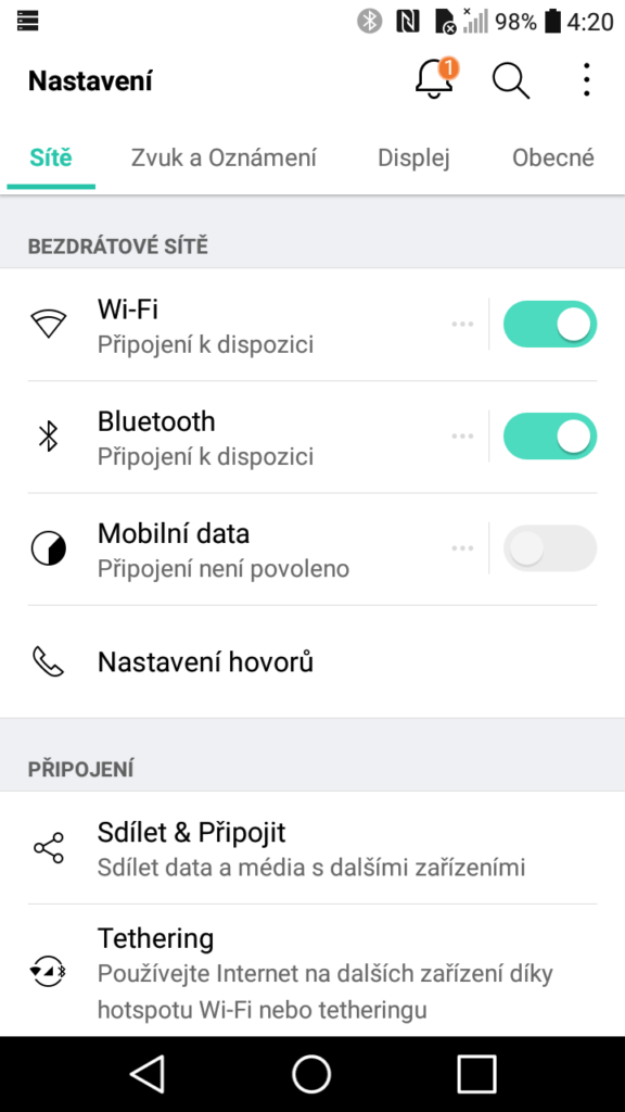 LG K10 2017 nastavení 1
