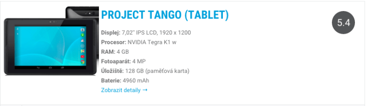 Project Tango tablet - katalog