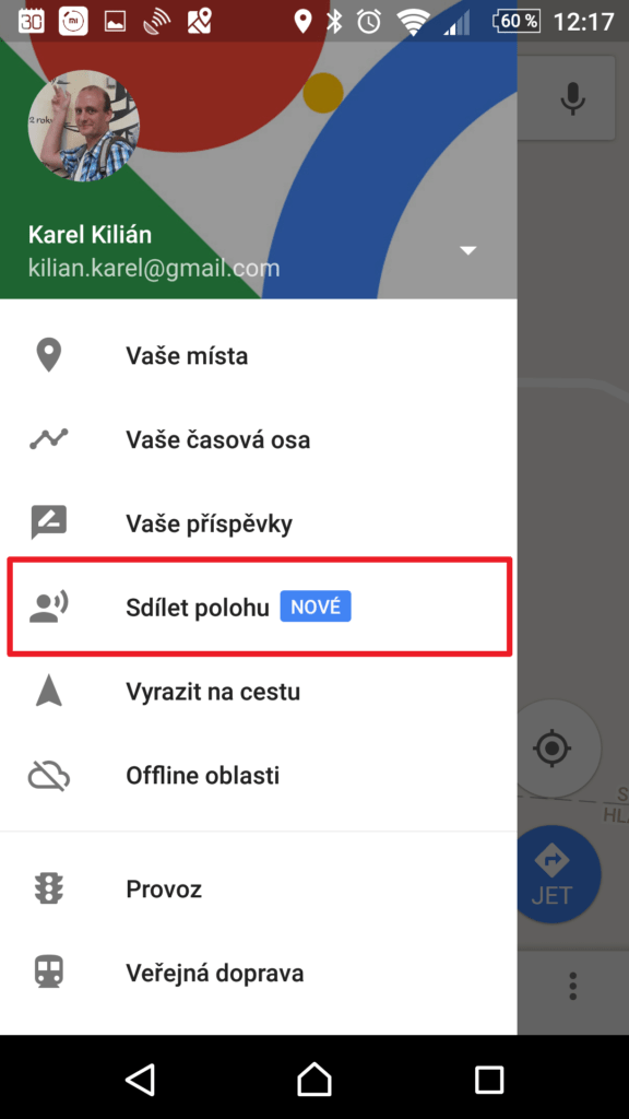 Zvolte Sdílet polohu