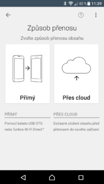Xperia XZ přenos dat 2