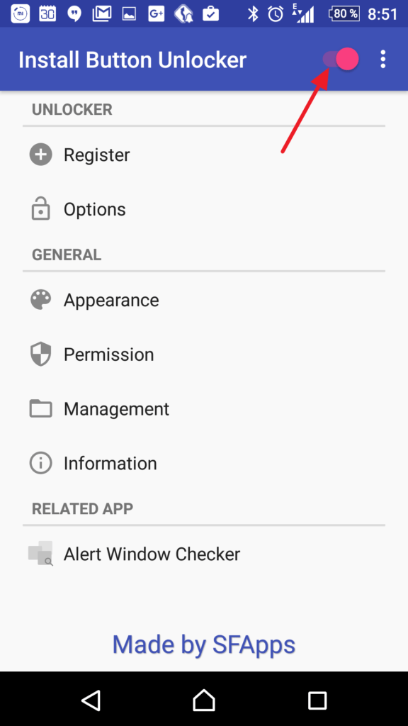 Install Button Unlocker je aktivní