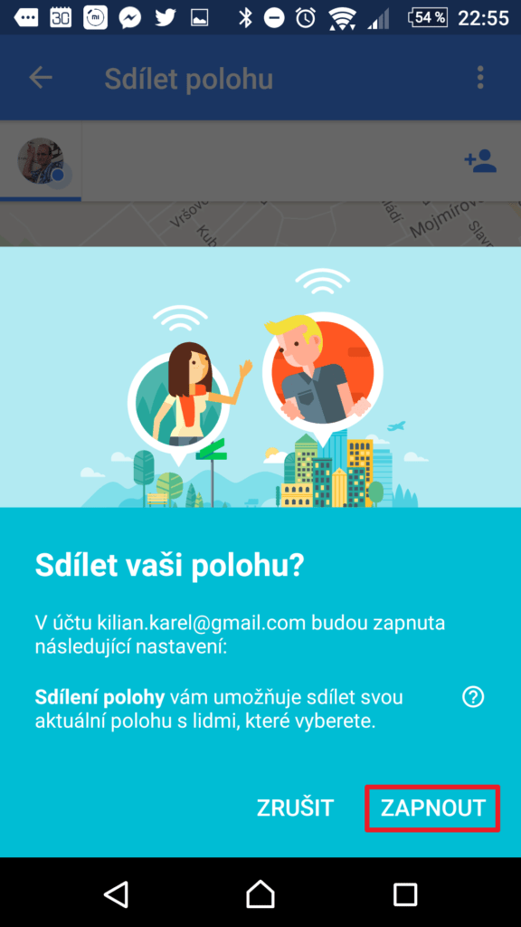 Zapnout sdílení polohy