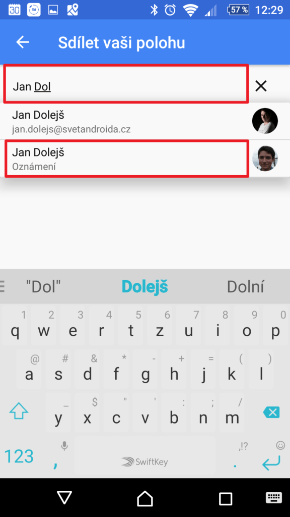 Výběr příjemce sdílení