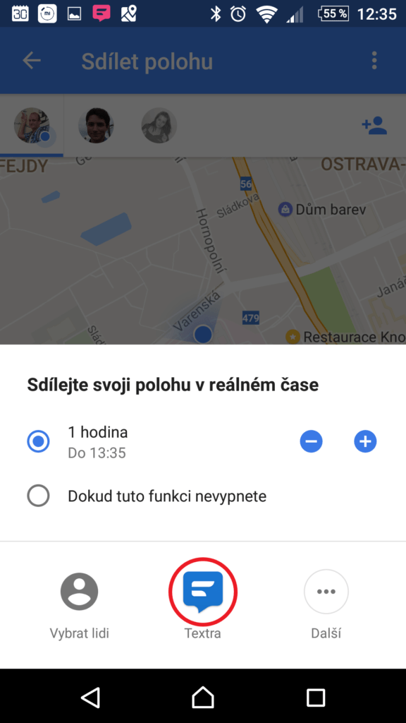Sdílení přes aplikaci
