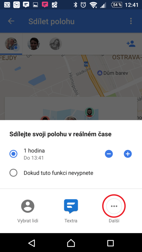 Sdílení přes další aplikace