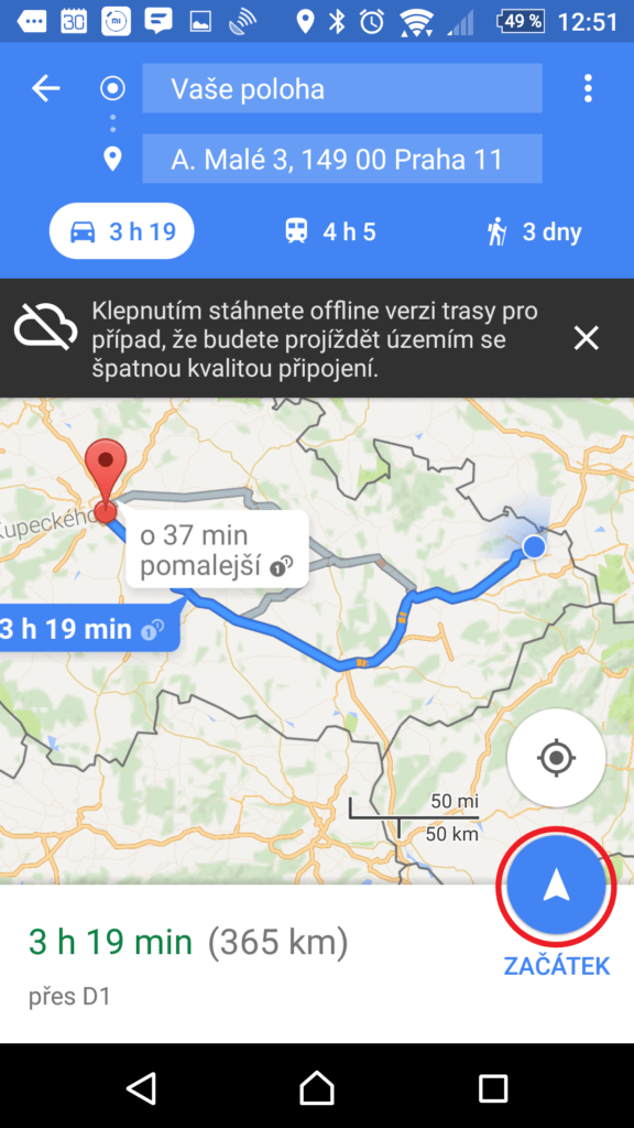 Spuštění navigace