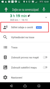 Sdílet údaje o cestě