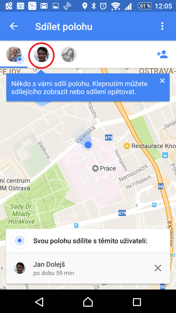 Druhá strana sdílí polohu